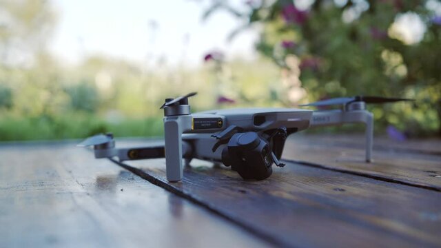 Landing of a damaged drone on wooden board