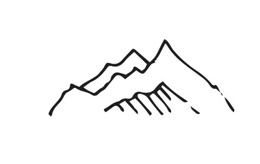 Distant mountain cliff. In the style of contour engraving. Sketch sketch. Hand drawing isolated on white background. Vector