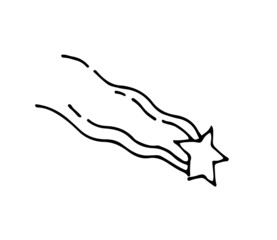 Falling star. Beautiful space object. Simple doodle drawing in childish style. Outline sketch. Hand drawing is isolated on white background. Vector