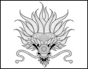 Zentangle dragon with mandala, coloring book for adults