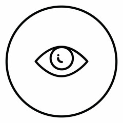 Eye line icon inside circle, view, open eye, looking, watching, black outline, line icons.
