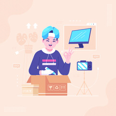 unboxing package concept illustration background