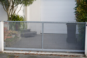 gate perforated sheet modern gray design gate with aluminum silver panel portal outdoor door front...