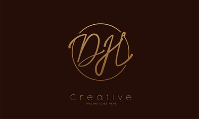 Initial DH Logo. hand drawn letter DH in circle with gold colour. usable for business. personal and company logos. vector illustration