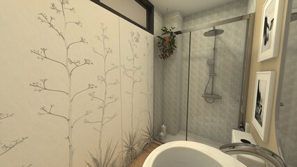 baño de diseño y moderno con ducha  - obrazy, fototapety, plakaty