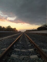 Fototapeta na wymiar railway train at sunset time.