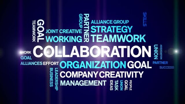 Collaboration animated tag word cloud;text design animation kinetic typography seamless loop.