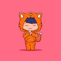 cute character with a tiger costume greetings Chinese 