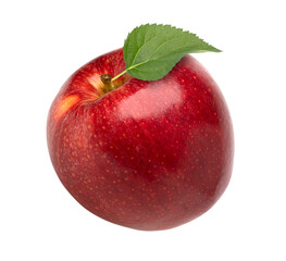 fresh red apple with leaves isolated on white background, cut out