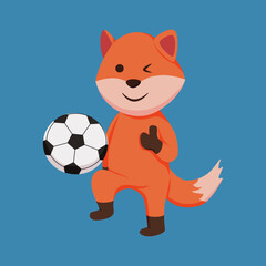 Sport animal vector clipart with cute fox playing soccer.