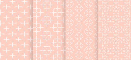 Set of seamless patterns on pink. Vector image