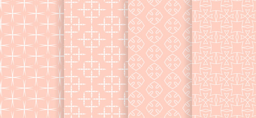 Set of seamless patterns on pink. Vector image