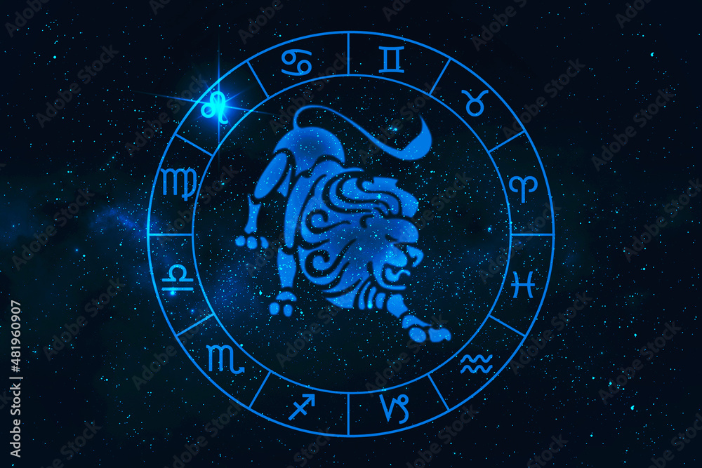 Wall mural leo horoscope sign in twelve zodiac with galaxy stars background