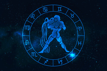 aquarius horoscope sign in twelve zodiac with galaxy stars backgroun