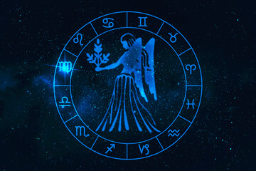 virgo  horoscope sign in twelve zodiac with galaxy stars background