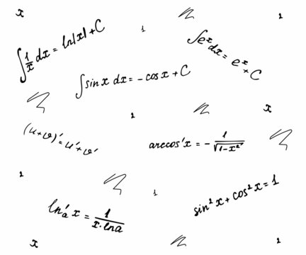 seamless pattern mathematical formulas on white background