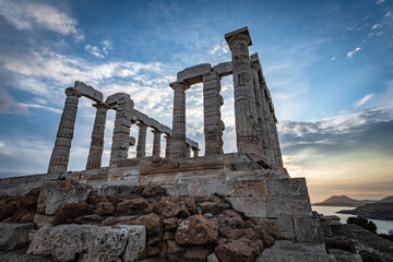 Late evening at the foot of the ancient temple