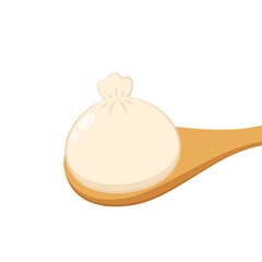 Baozi or bao - Chinese steamed bun line art vector icon. Baozi or bao is Chinese food. Wood spoon vector.