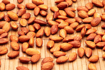 Almonds on a wooden surface