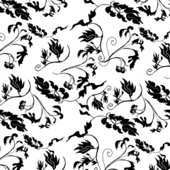 Black and white pattern of leafs, foliage background