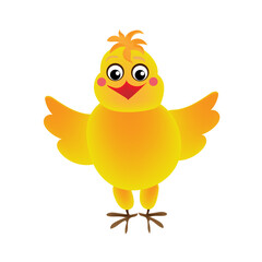 Funny yellow chicken with a smile on a white background for Easter