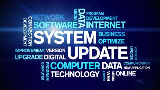 System Update animated tag word cloud;text design animation kinetic typography seamless loop.