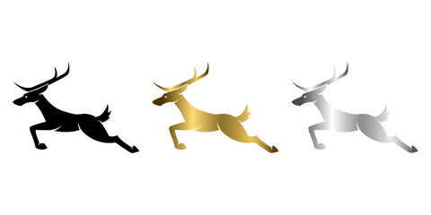 Three color black gold and silver symbol of deer It is running Good use for symbol mascot icon avatar logo or any design