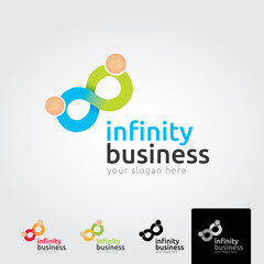 Infinity symbol with people meeting flat minimal 