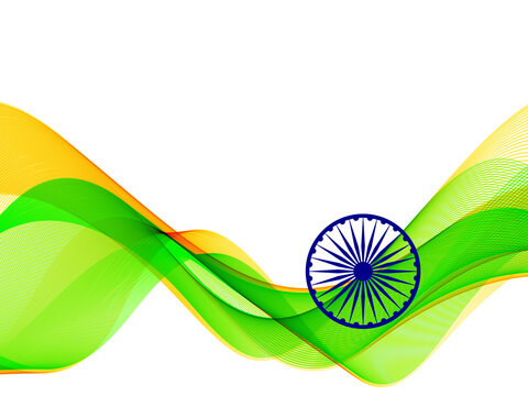 Abstract tricolor indian flag wave background design 