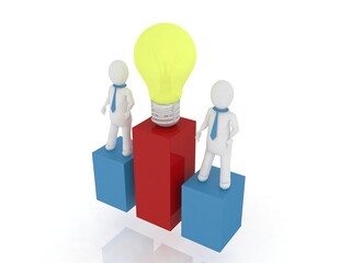 3d rendering people standing with bulb and graph
