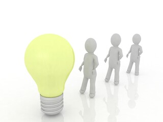 3d illustration bulb light electric bulb with man standing
