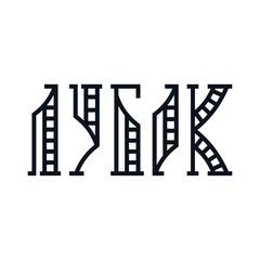 Logo from the word Lubok in Cyrillic, in folklore style.