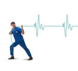 Cardiologist in telemedicine concept with heart beat