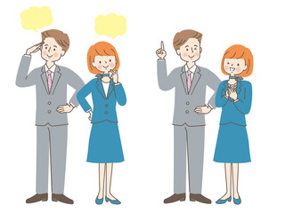 スーツ姿の男女の表情セット