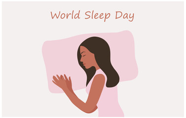 World sleep day concept, beautiful woman sleeping with good dream vector illustration. 
