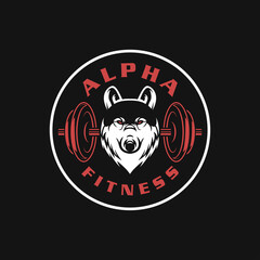 FITNESS LOGO , BADGE, ANIMAL ICON, WOLF LOGO DESIGN TEMPLATE