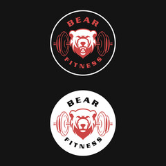SET CIRCLE EMBLEM FITNESS LOGO , BADGE, ANIMAL ICON, BEAR LOGO DESIGN TEMPLATE