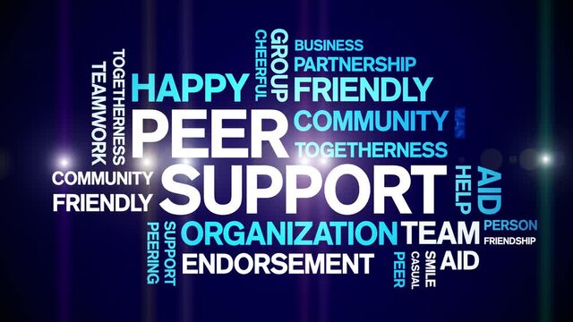 Peer Support animated tag word cloud;text design animation kinetic typography seamless loop.