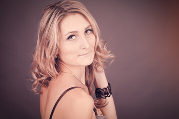 portrait of a young woman in a photo studio