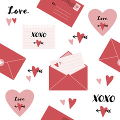Seamless pattern with love notes and envelopes.