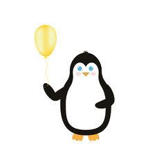 penguin with a balloon.Cute cartoon animal illustration.Flat vector illustration.Baby penguin icon.Cute little penguin. funny