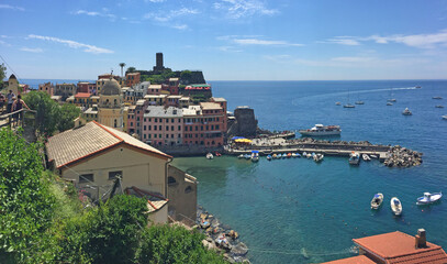 Fototapeta na wymiar View of the harbor at Vernazza Italy.