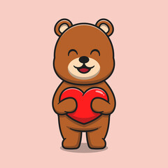 Obraz premium Cute bear hugging love heart cartoon icon illustration