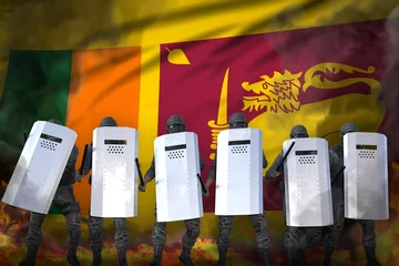 Foto op Aluminium Sri Lanka protest stopping concept, police officers protecting state against demonstration - military 3D Illustration on flag background © Dancing Man
