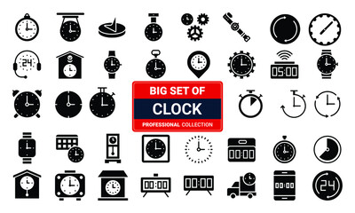 Fototapeta na wymiar BIG Set of modern old and digital collectible clock collection silhouette design for multipurpose use black and white vector illustration 02. 