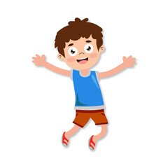 Cheerful happy boy child jumping with fun