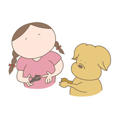 爪を切る女の子と犬