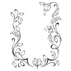 frame 123. decorative vertical frame with floral ornament, vignettes and one butterfly. graphic decor