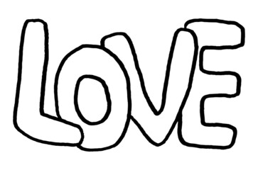 Love lettering, black stroke. Doodle style. Drawn by hand.