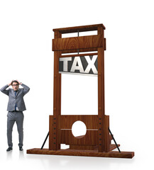 Businessman in heavy high taxes business concept
